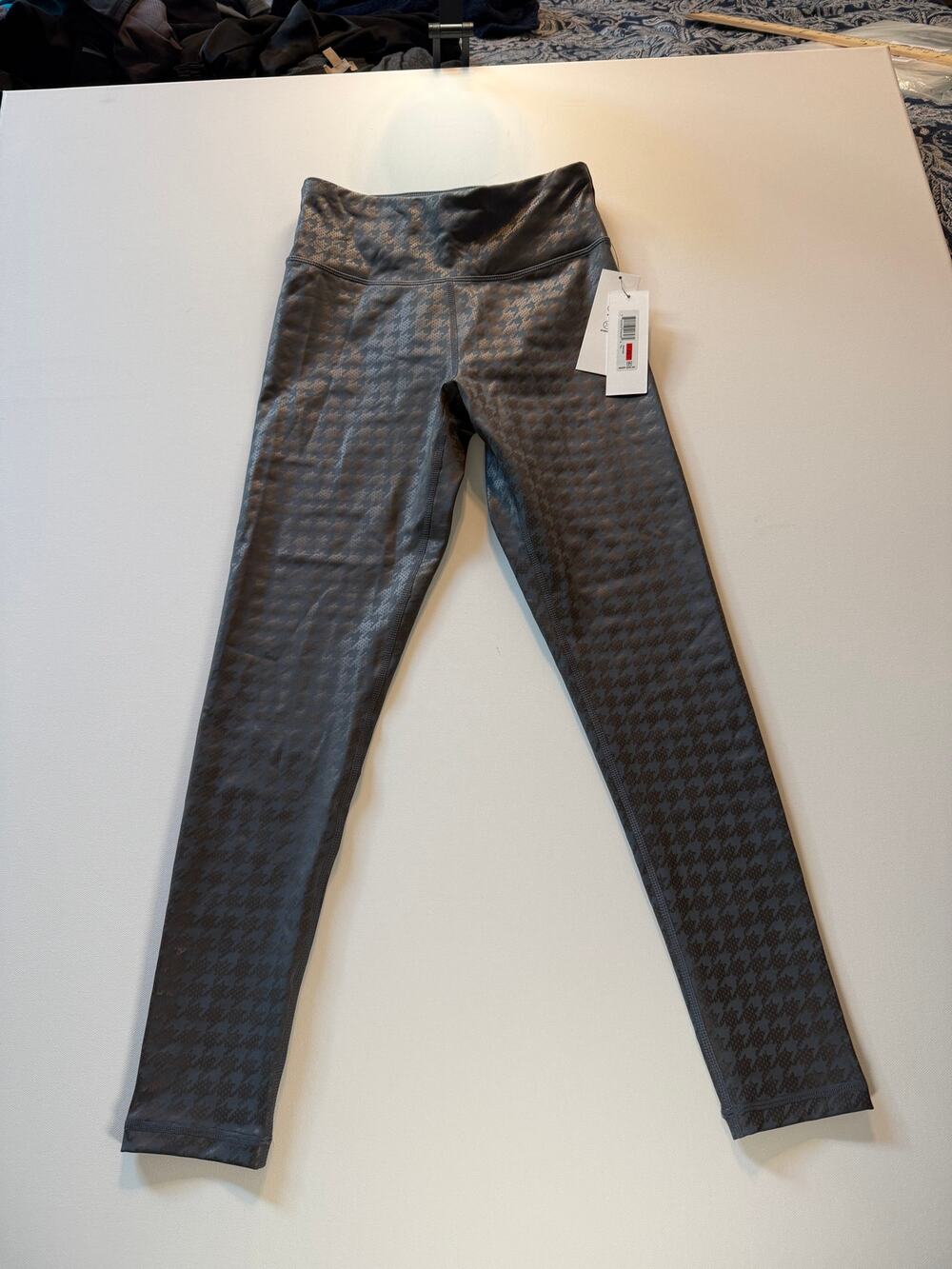 DKNY Sport Metallic Blue Houndstooth 7/8 Leggings XS NWT